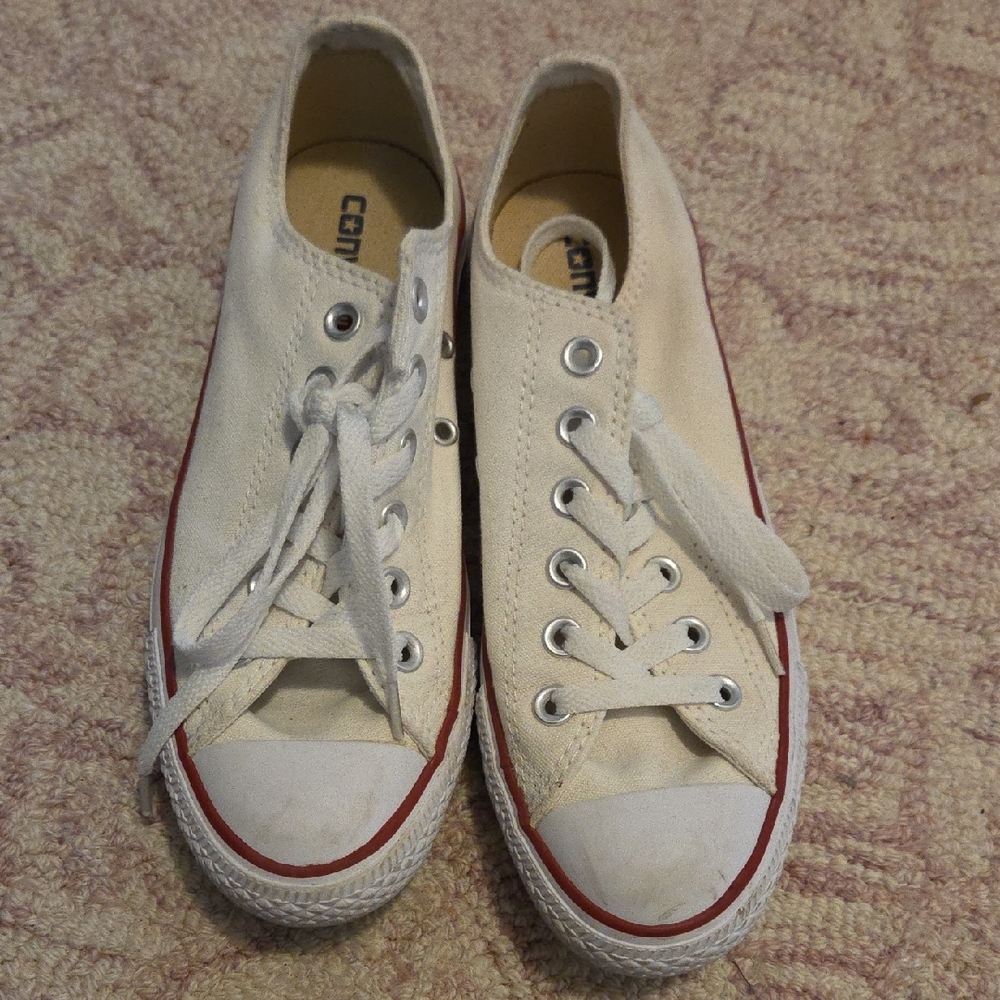 Converse Off-White Canvas Sneakers with Red Trim